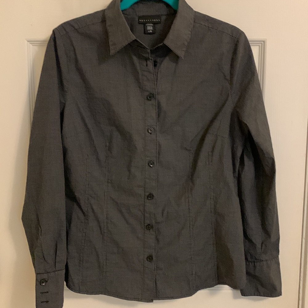 Charcoal Grey Apostrophe Button-down Shirt, Long-sleeves, Collar